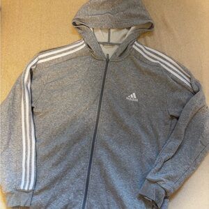 Adidas Heather Gray Hoodie with White Stripes